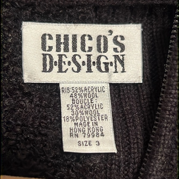 Vintage Chico’s Wool Blend Ribbed & Bouclé Zip Cardigan Sweater Black XL - Picture 8 of 9